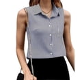 thumbnail image 1 of Camisas Sin Mangas con Botones para Mujer, Blusas Informales de Negocios con Cuello en V y Cuello Halter. Azul S, 1 of 7