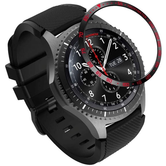 KOMI Bezel Ring Compatible with Samsung Gear S3/Galaxy Watch 46mm, Smart Watch Bezel Adhesive Cover Anti Scratch Stainless Steel Protector Fit Samsung Gear S3/Galaxy Watch 46mm - Black & Red