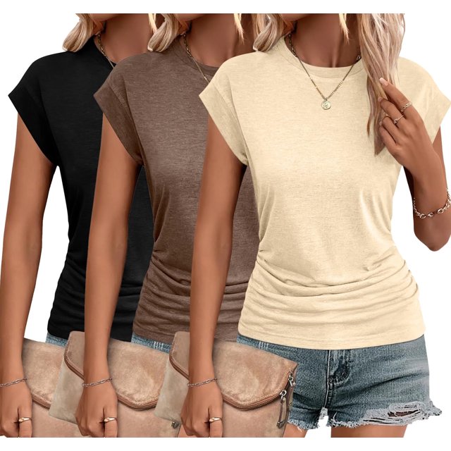 Camisas de manga corta Zeagoo Ruched talla grande para mujer x3