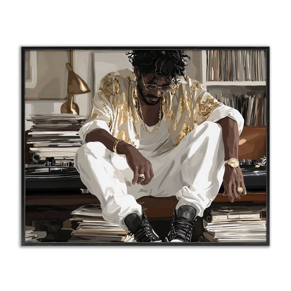 Stupell Industries DJ with Record Collection Black Framed Giclee Art, design by Franklyn Gregory