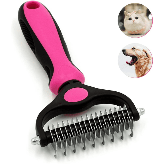Deshedding Dog Brush for Shedding, Double-Sided Pet Grooming Brush for Dogs & Cats, Undercoat Rake and Dematting Comb for Long & Short Hair, Skin-Friendly Grooming Tool