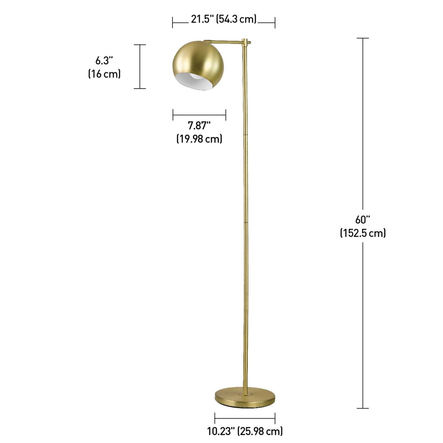 Lampe sur pied en métal de 60", collection Molly par Globe Electric, fini or, avec cordon électrique muni d'un interrupteur marche/arrêt, 12915