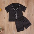 thumbnail image 3 of Cjfdfy Toddler Baby Girl Boy Silk Stain Pajamas Set Kids Girls Boys PJS Set Sleepwear Summer Fall Clothes Solid Short Sleeve Button Down Shirt with Shorts Set Loungewear Homewear 1-7Y, 3 of 8