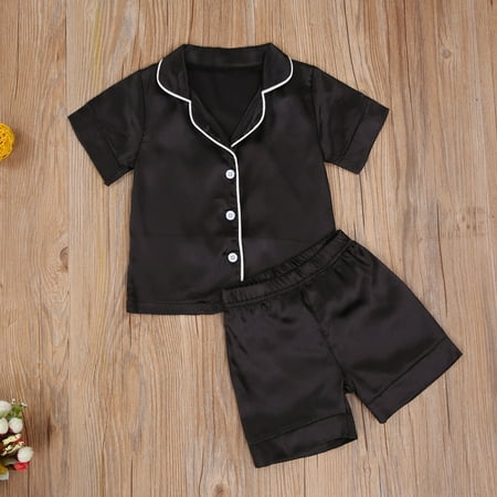 

Toddler Baby Kids Girls Boys Summer Spring Black Satin Pajamas Set Sleepwear Casual Outfits Set 2-3 Years(short)