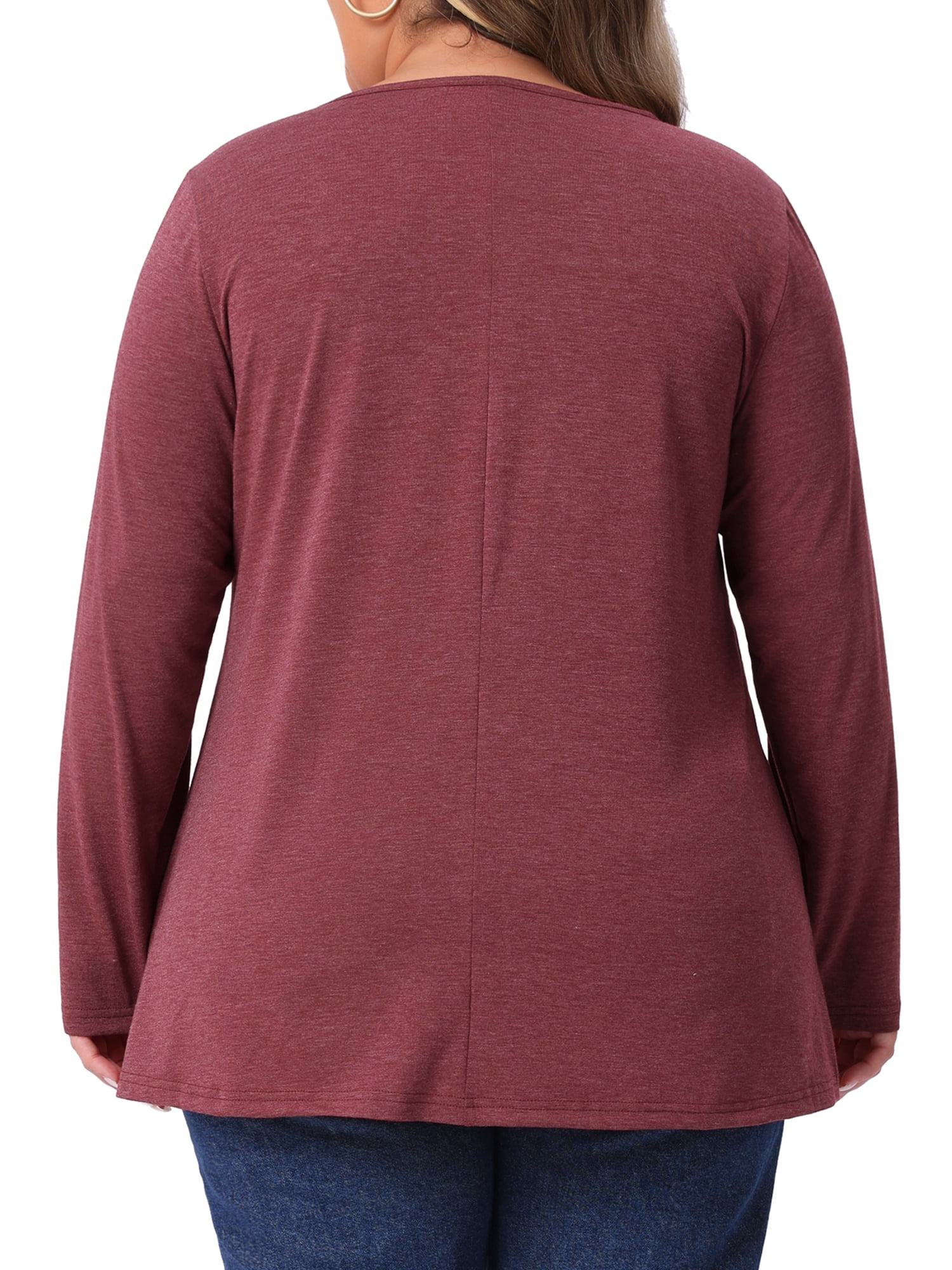 DARING DIVA Women's Plus Pleated Blouses Crew Neck Soft T-Shirt 3X Burgundy