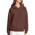 thumbnail image 3 of Trendfront Womens Studded Hoodies Solid Long Sleeve Hooded Sweatshirt Kangaroo Pocket Drop Shoulder Ribbed Casual Pullover Top, 3 of 6