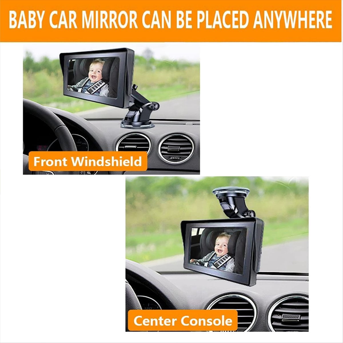 Baby Car Camera, Baby Car Rearview Mirror, 4.3 Inch Baby Car Monitor