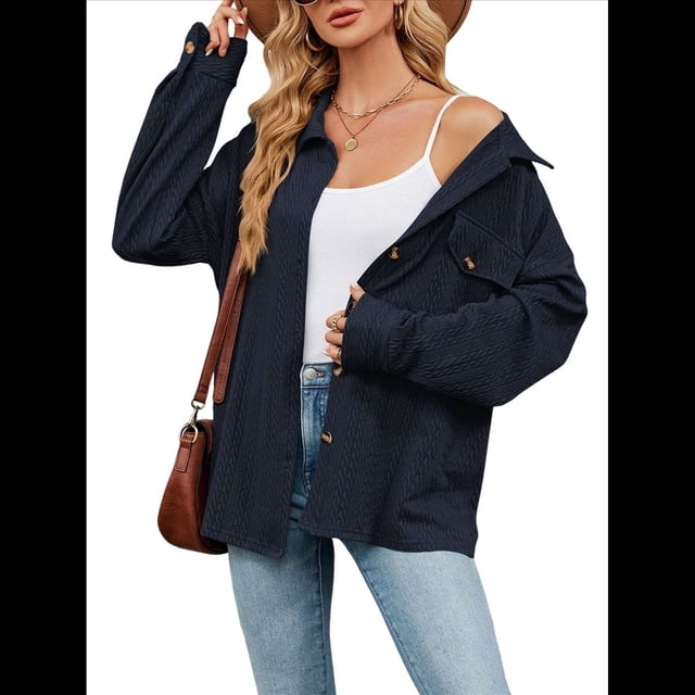Blusas Informales de Larga Extragrandes con Botones y Cuello Halter para Mujer Azul Marino XXL