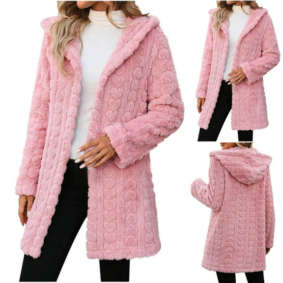 Hvyesh Womens Fleece Zip Up Jacket with Hooded 2025 Oversized Long Sherpa Hoodie Casual Fuzzy Jackets Warm Teddy Coat with Pockets