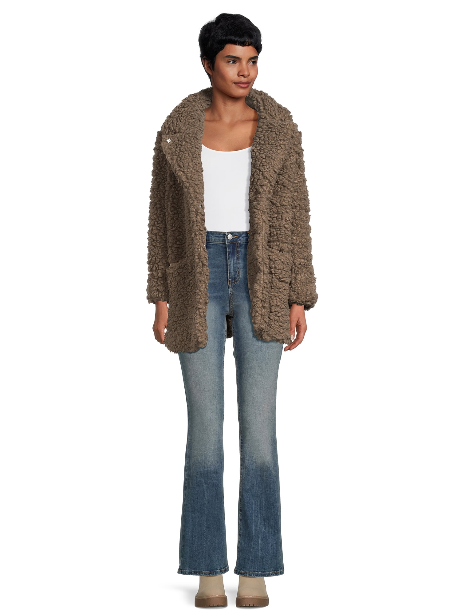 Women's Oversized Faux Shearling Coat with Pockets - image 2