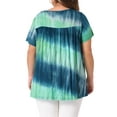 thumbnail image 3 of Agnes Orinda Women's Plus Size Tops Tie Dye Short Sleeve Casual Round Neck Pleated Summer Basic T Shirts 3X Blue Green, 3 of 6