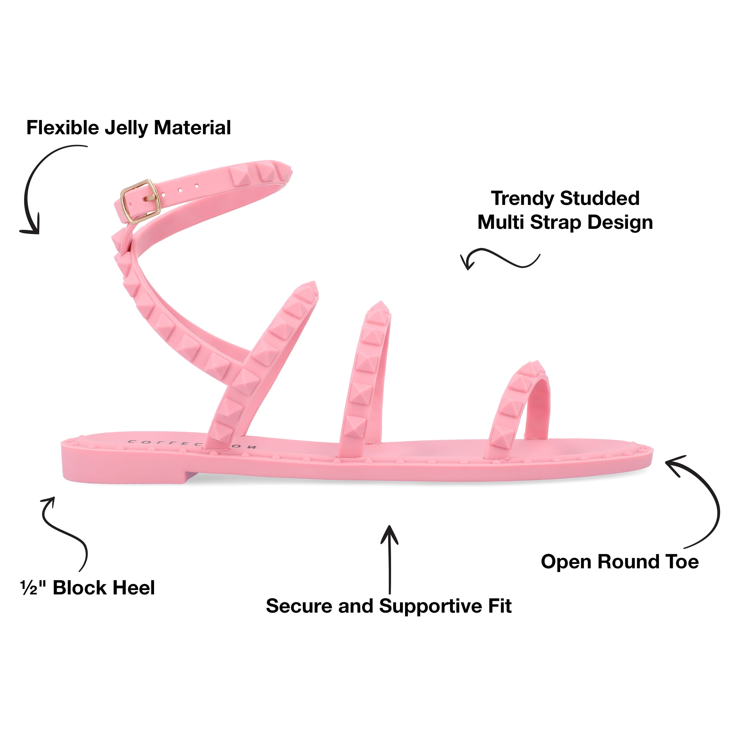 Journee Collection Womens Saphira Multi Strap Studded Jelly Sandal