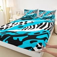 thumbnail image 3 of Homewish Chic Zebra Leopard Print Queen Sheet Sets, Blue Wateroclor Art Flat Sheet, Modern Fashion Abstract Queen Fitted Sheet, Breathable Home Decor, 4-Piece, 3 of 7