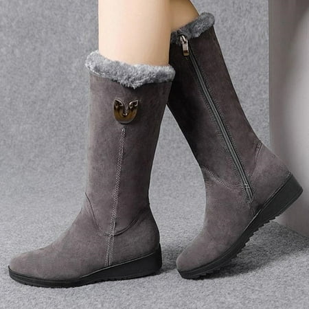 

Women‘s Mid-calf Boots Suede Side Zip Thick Sole Plush Snow Boots