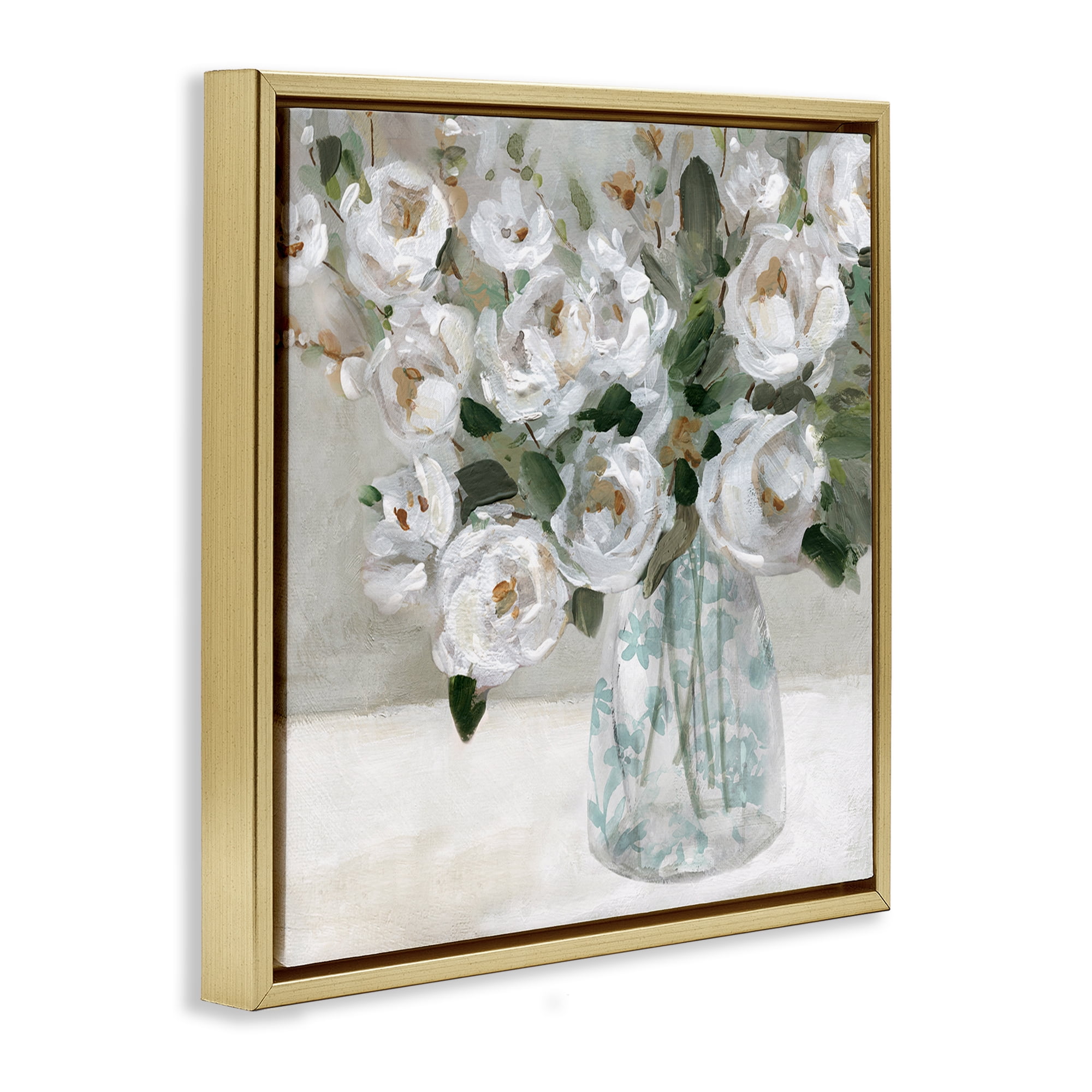 Stupell Industries Lovely Rose Still Life Plants & Flowers Painting Gold Floater Framed Canvas Art Print Wall Art, 25 x 25