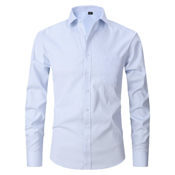 TIMIFIS White Men's Business Shirts Formal Casual Solid Turndown Collar Dress Shirt Regular Long Sleeve Blouse Shirt