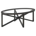 thumbnail image 3 of Modern Tempered Glass Coffee Table, Solid Wood Tripod Base Round Clear Tabletop, 250lb Capacity Anti-Scratch Design, Easy Clean, Living Room Terrace Study Table, Black, 3 of 9
