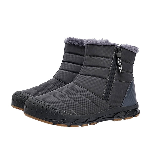 Mens Snow Boots High Top Simplicity Zipper Up Plush Fleece Line Comfortable Waterproof Non Slip Outdoor Hiking Ankle Booties Solid Color Winter Warm Casual Short Boots
