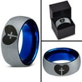 thumbnail image 4 of Tungsten Religious Cross Heart Love Band Ring 8mm Men Women Comfort Fit Blue Dome Brushed Gray Polished, 4 of 4