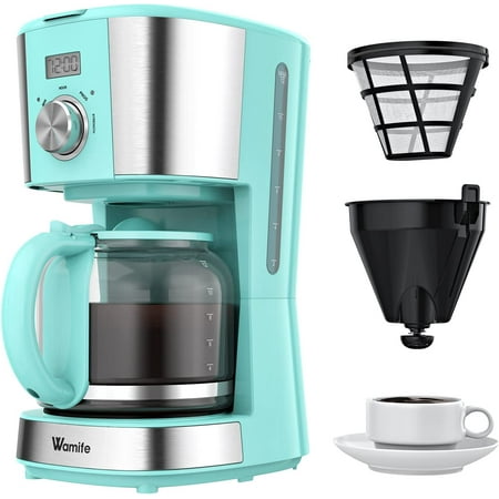 

Wamife Coffee Maker - 12 Cup Programmable Drip Coffee Machine Coffee Brewer Timer Machine with Thermal Carafe Retro Coffee Makers for Home & Office (Blue Coffee Machine)