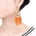thumbnail image 4 of Mnyotv Earrings for Women Gold Earrings for Women Feather Earrings Bohemian Fringe Tassel Long Drop Dangle Earrings Set with Design Flat Back Stud Earrings Orange, 4 of 5