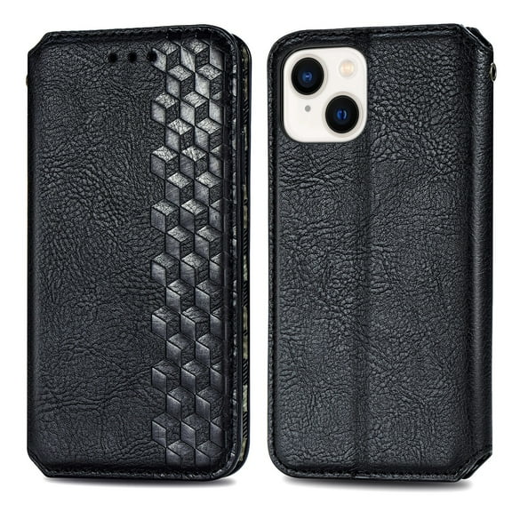 SaniMore Wallet Case for iPhone 14 6.1", Vintage PU Leather Case Card Slots Cash Pocket Stand Feature Magnetic Closure Anti-drop Shockproof Full Body Protective Case For iPhone 14, Black
