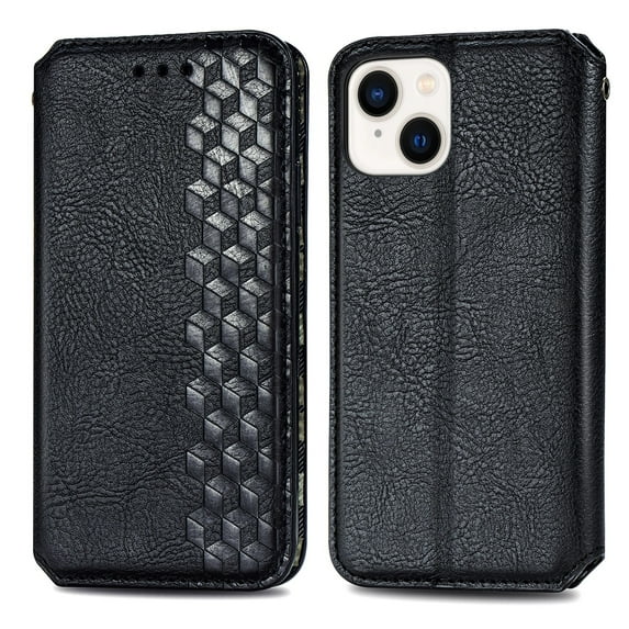 SaniMore Wallet Case for iPhone 14 6.1", Vintage PU Leather Case Card Slots Cash Pocket Stand Feature Magnetic Closure Anti-drop Shockproof Full Body Protective Case For iPhone 14, Black