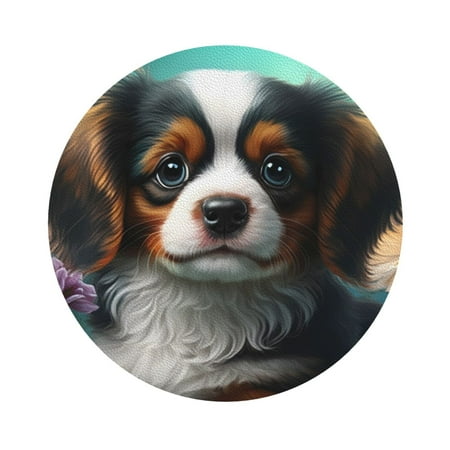 

Salouo Cute Flower Puppy Butterfly Print Round Coaster Drink Coasters Leather Bar Beer Beverage Coasters for Drinks Set of 4 for Tabletop Protection Coffee Table Decor