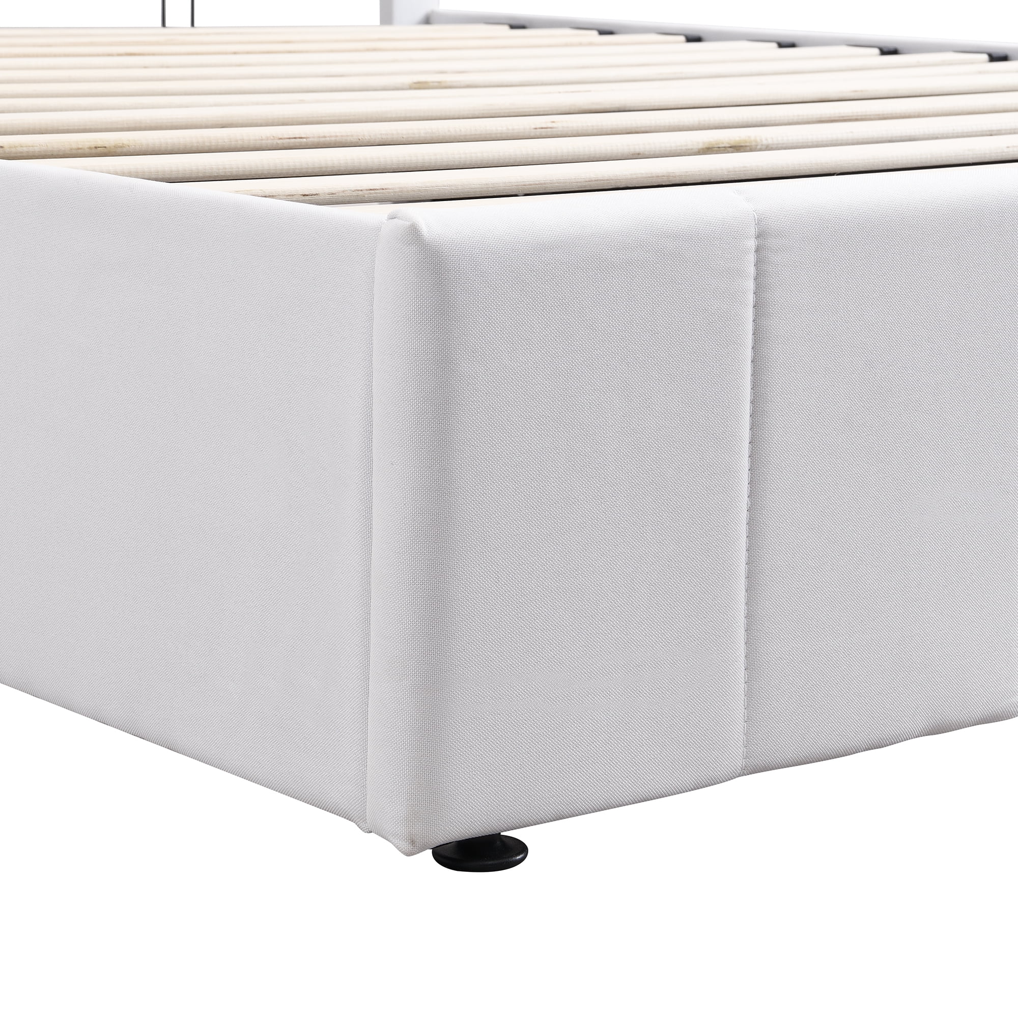 Queen Upholstered Platform Bed 83.5 Inch, Hydraulic Storage System Bed Frame with Linen Fabric Headboard, No Box Spring Needed, White