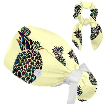 

Working Cap with Buttons and Sweatband Scrub Hat Bouffant Caps with Scrunchie Pineapple Tie Back Hats