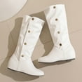 thumbnail image 4 of Xfvqtps Womens Knee High Boots Hidden Wedge Heel Slouchy Casual Boots Round Toe with Button Decor Warm Fleece Lined Winter Shoes White, 4 of 9