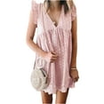 thumbnail image 3 of KOMOO Oversize Women Lace Hollow Loose Dress Ruffle Sleeves Mini Dress A-Line Swing Dress with Lined Shorts, 3 of 6