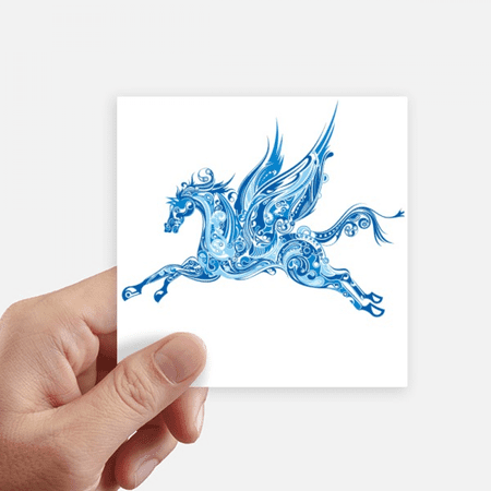 Blue Horse Wing Animal Art Grain Sticker Square Waterproof Stickers ...