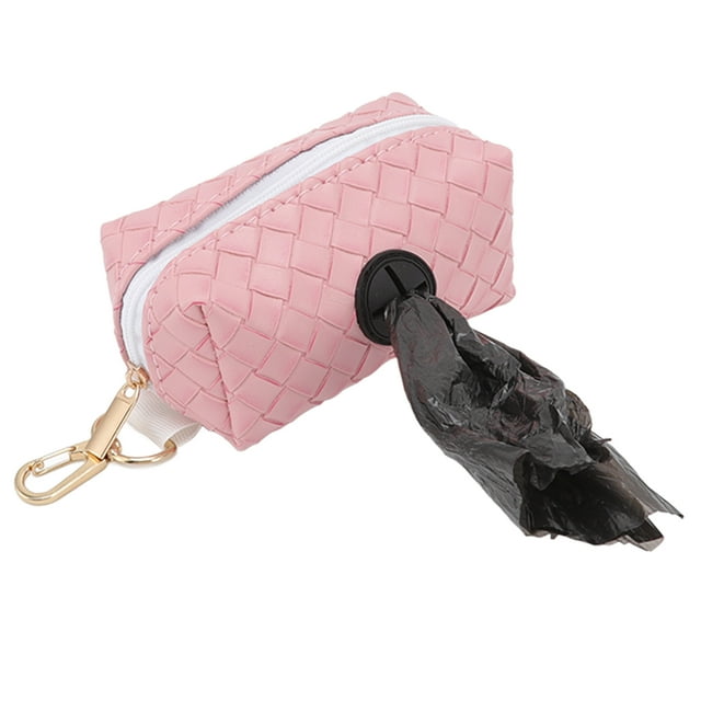 Zipper Poop Bag Holder, Dog Garbage Bag Dispenser PU Matte Portable For Dogs For Outdoor Sakura Pink