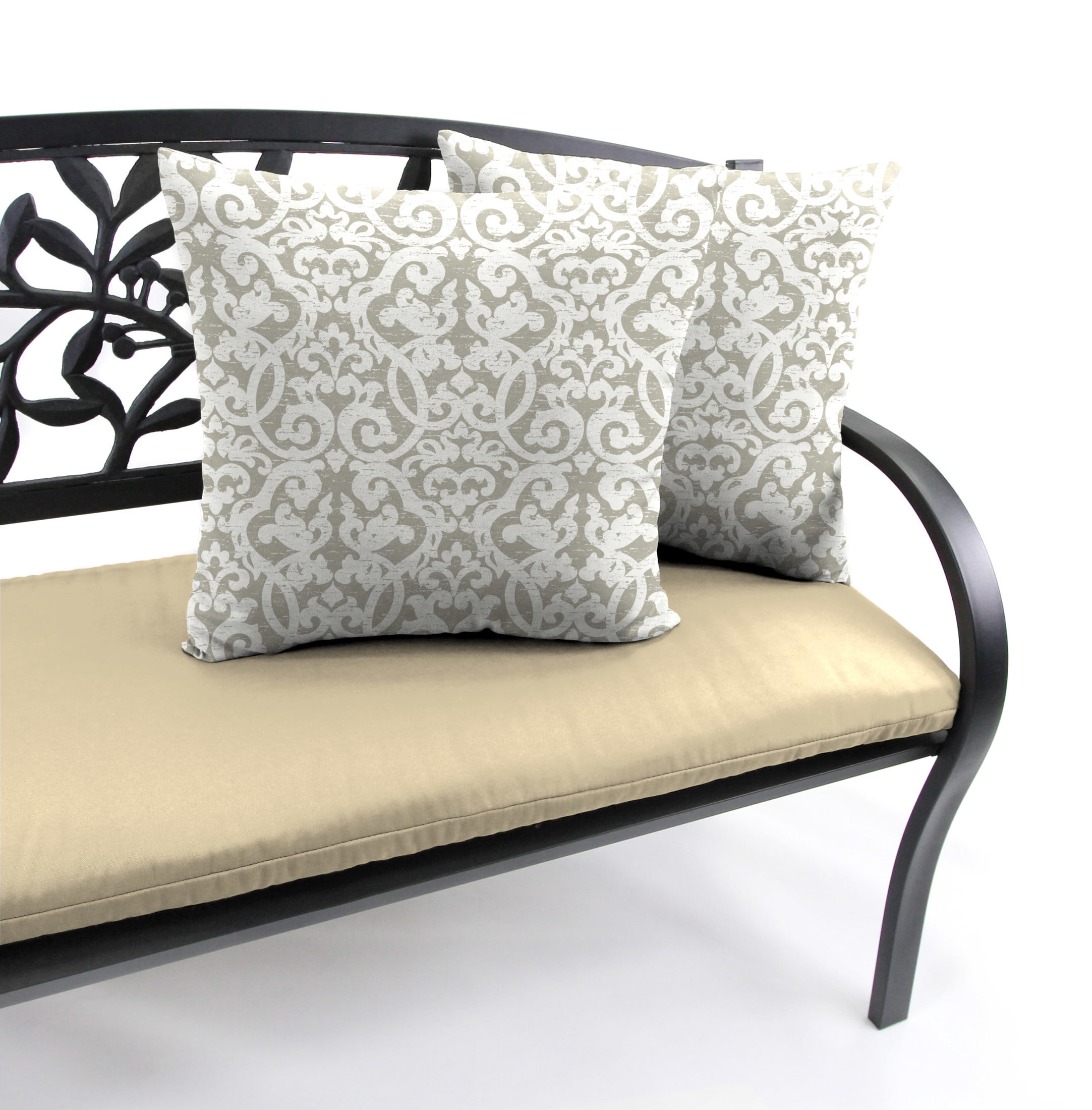 Jordan Manufacturing 22" x 22" Compote Fog Gray Damask Square Outdoor Throw Pillow (2 Pack)