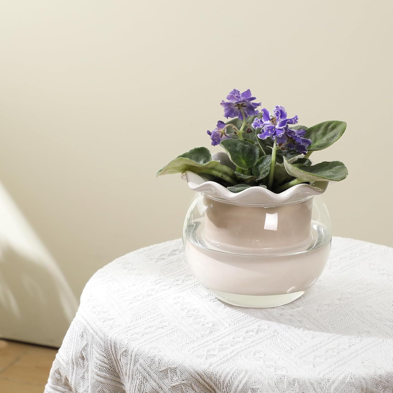 Self Watering Plant Pot, 6 Inch African Violet Pots Maintenance, Glass Self-Watering Planter for Indoor Plants - Ideal Flower Pot for Thriving Indoor Gardens