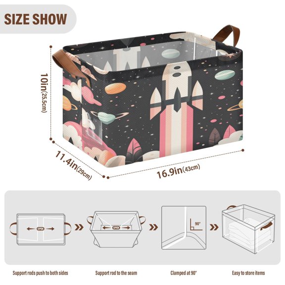 BZSMCE Collapsible Fabric Cube Storage Bins Spaceship Pattern Design Pattern Storage Box