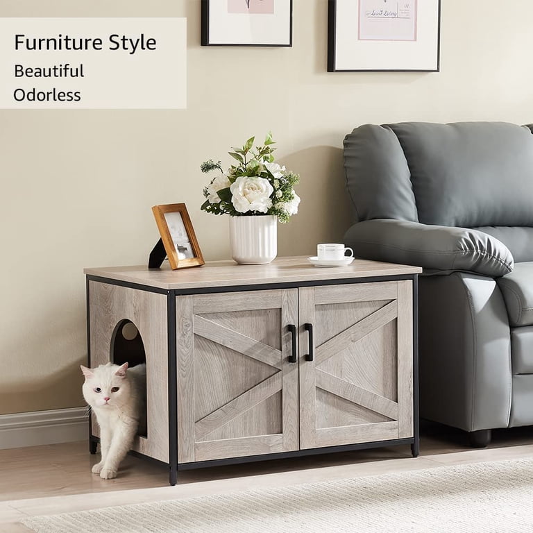 Unipaws Cat Litter Box Enclosure, Weathered Grey, Open Top