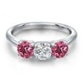 thumbnail image 3 of Gem Stone King 925 Sterling Silver Lab Grown Diamond and Pink Tourmaline Engagement Ring for Women | 1.54 Cttw | Round 5MM | Gemstone April Birthstone | Size 9, 3 of 6