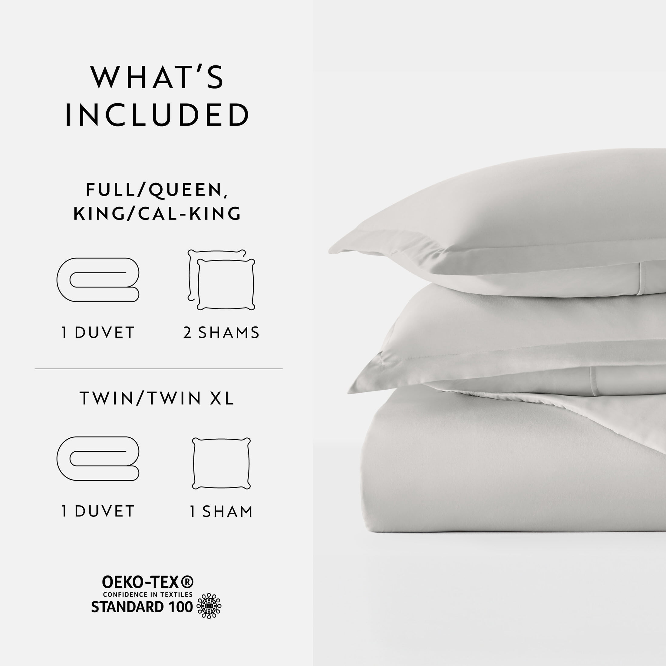 Noble Linens 3-Piece Light Gray Duvet Cover Set, Full/Queen