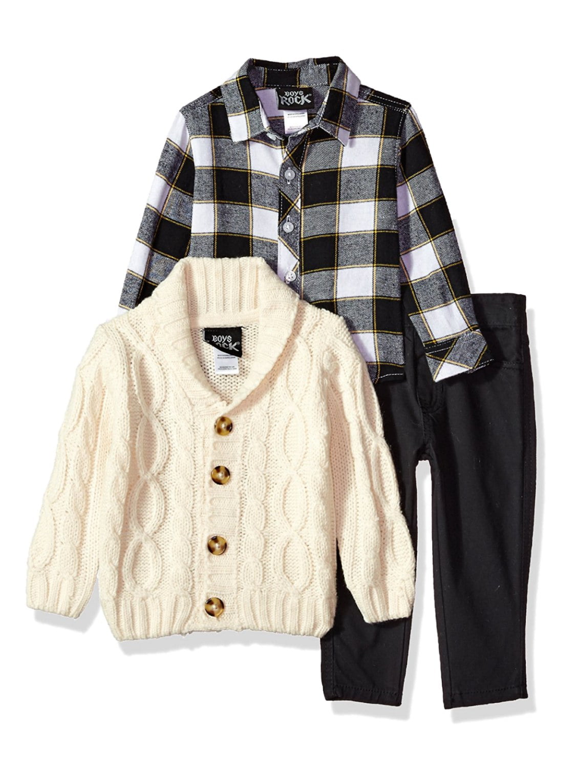 Ivory Cable Knit Cardigan Plaid Shirt 