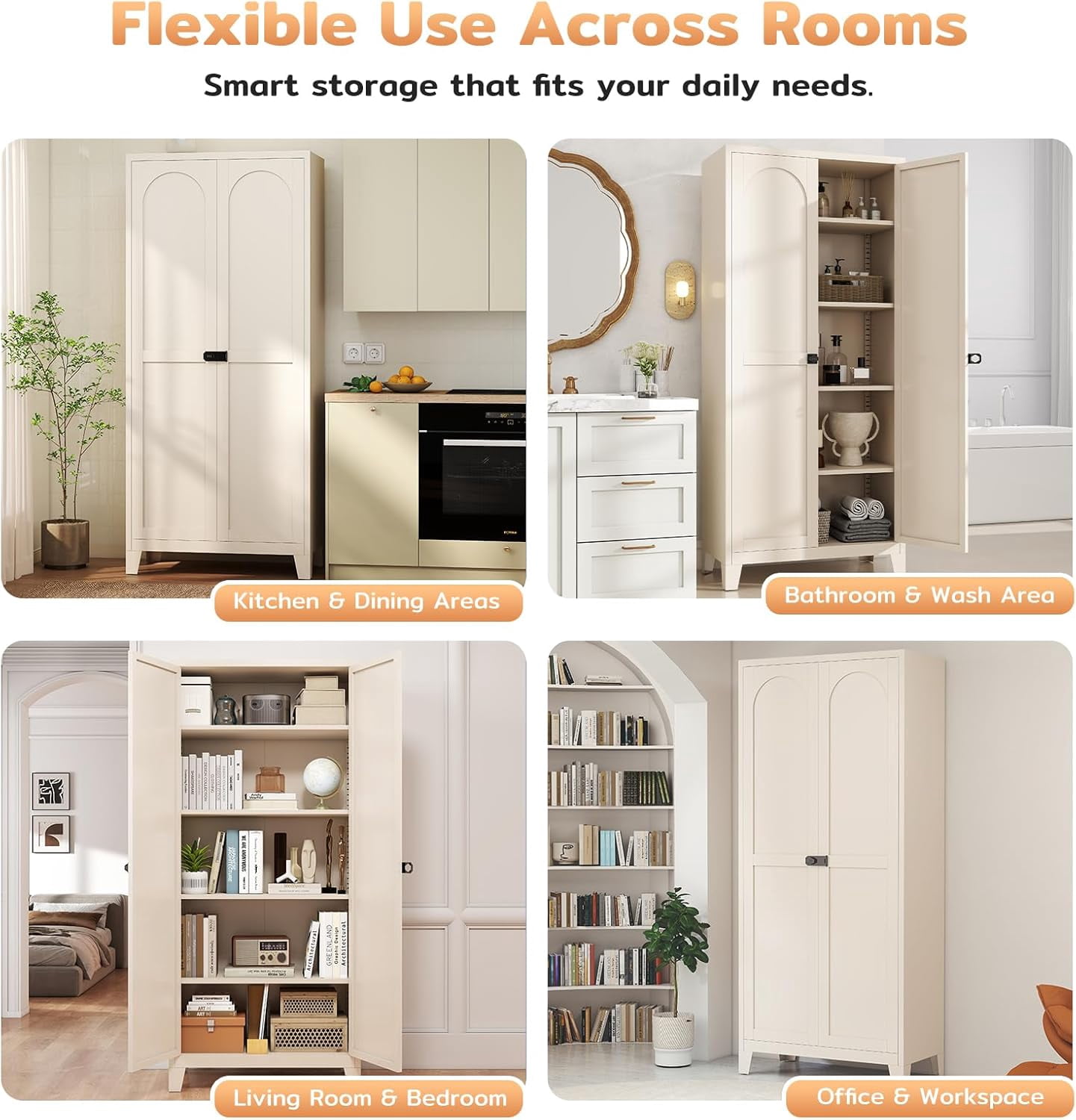 70" Tall Metal Storage Cabinet with 3-Digit Combination Lock, Steel Pantry Cabinet with 4 Adjustable Shelves & 2 Doors, Secure Freestanding Organizer for Home, Office, Garage, Beige