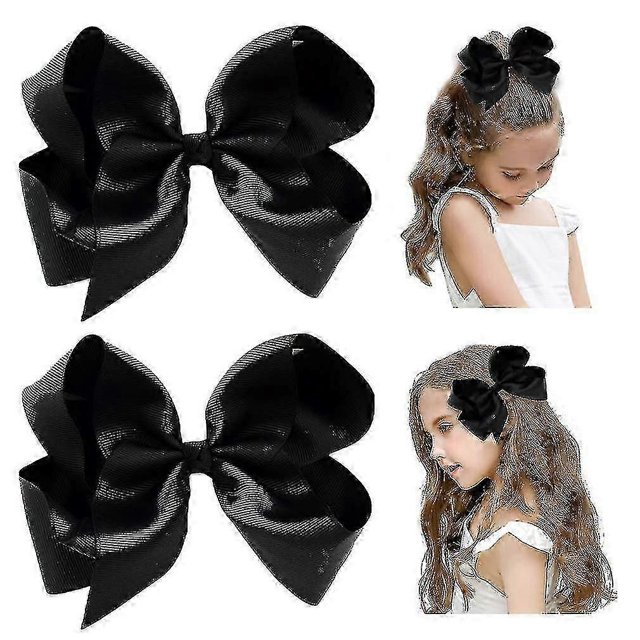 2 Pcs Hand-made Grosgrain Ribbon Solid Color Hair Bows Alligator Clips Hair Accessories For Little Teen Toddler Girls Kids