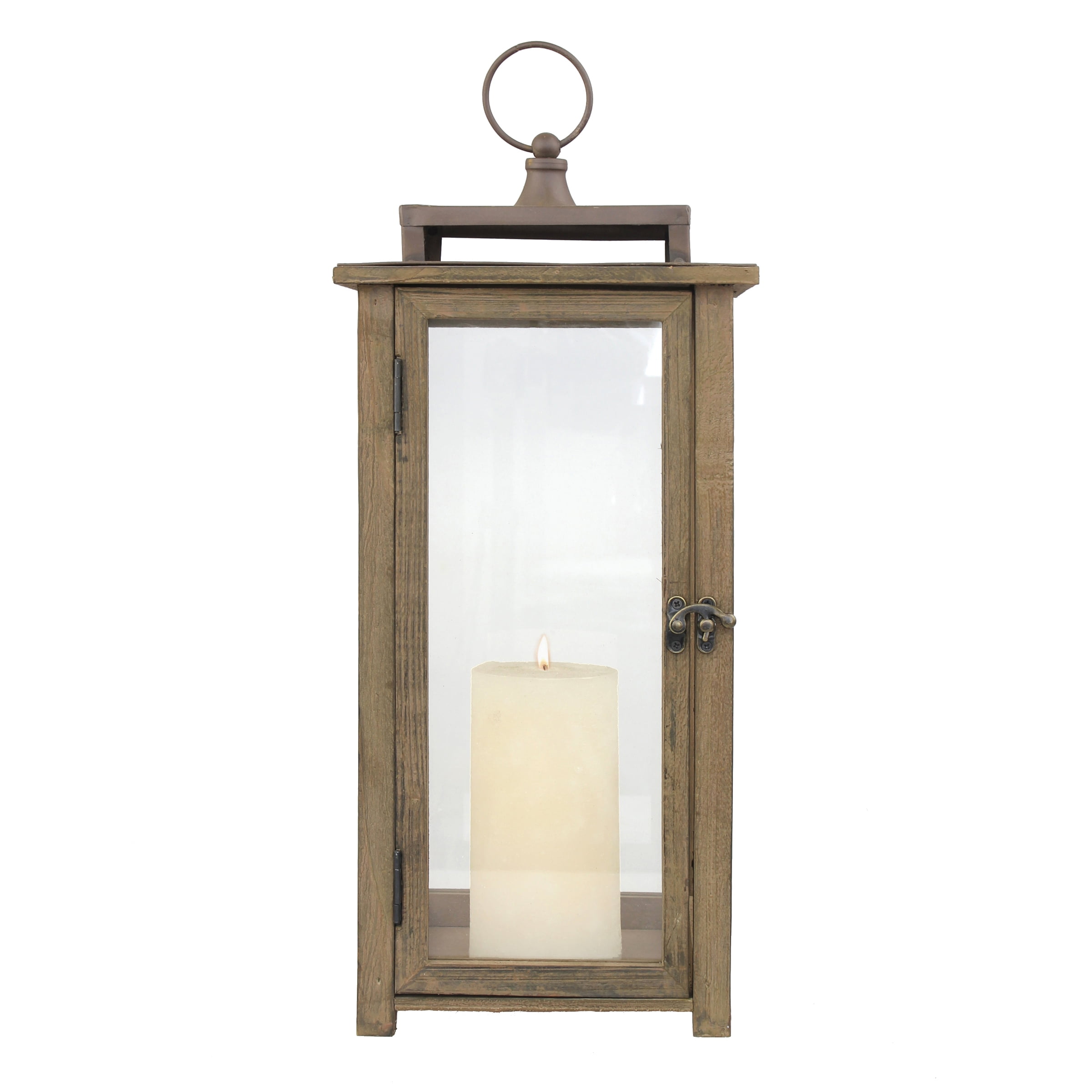 Stonebriar Decorative Rustic Wooden Candle Lantern with Handle and