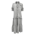 thumbnail image 4 of Miqool Womens Faux Denim Maxi Dresses Long Sleeve Collared Button Front Patchwork Ruffled Long Dress with Pocket, 4 of 5