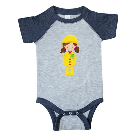 

Inktastic Girl With Brown Hair Yellow Raincoat Frog Gift Baby Girl Bodysuit