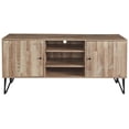 thumbnail image 2 of Wooden TV Stand with 2 Door Cabinets and Metal Hairpin Legs, Brown and Black, 2 of 2