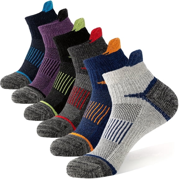 6 Pairs Merino Wool Ankle Hiking Running Socks Compression Thick Cushion Breathable No Show Socks for Men Women