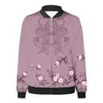 thumbnail image 5 of Women Casual Jackets Floral Print Long Sleeve Zip Up Bomber Jackets Fall Winter Collar Lightweight Loose Outerwear Coat Z001-Pink S, 5 of 5
