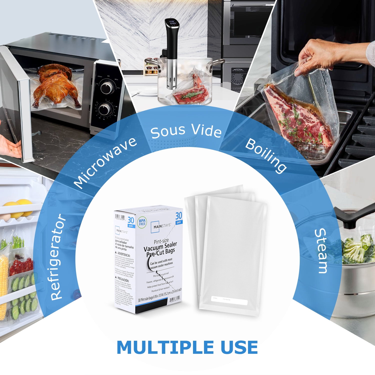 Mainstays sacs de mise sous vide pré-découpés, 1 pinte, 30 unités, transparents